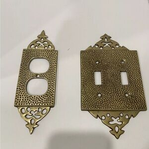 2 Vintage Solid Brass Wall Double Light Switch And Outlet  Plate Covers Korea